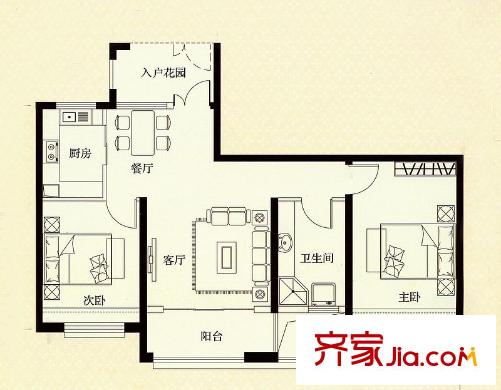杭州灣世紀(jì)城清芷園E戶型12#16#20#02戶型 2室2廳1衛(wèi)1廚