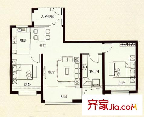 杭州灣世紀城香頌園E戶型1#2#3#8#9#13#15#02戶型 2室2廳1衛(wèi)1廚