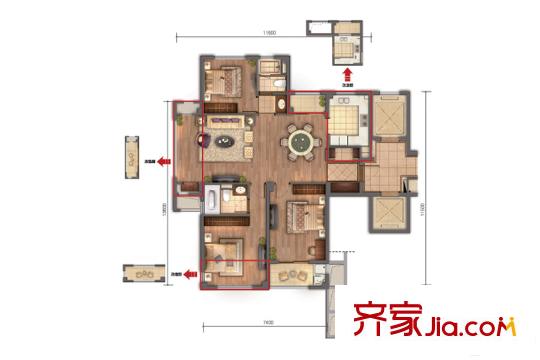 萬科公園里二期E2戶型 2室2廳2衛(wèi)1廚