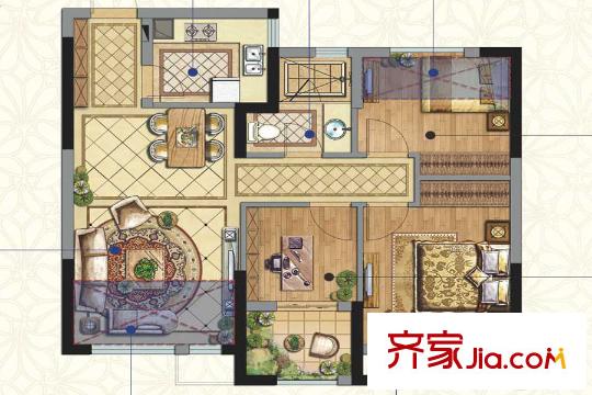 格蘭星辰C1戶型 3室2廳1衛(wèi)1廚