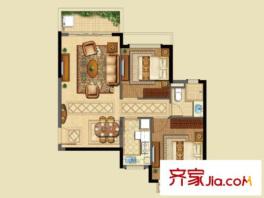 恒大山水城C2戶型 2室2廳1衛(wèi)