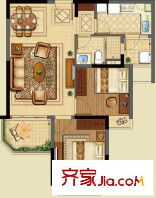 恒大山水城C1戶型 2室2廳1衛(wèi)1廚