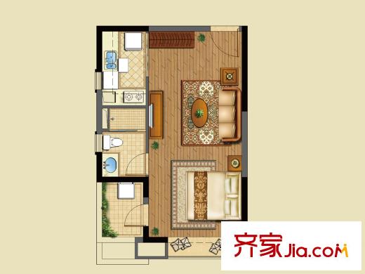 恒大山水城F2戶型 1室1廳1衛(wèi)