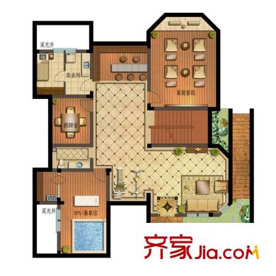 錦誠名仕戶型圖B3地下室戶型 5室2廳4衛(wèi)1廚