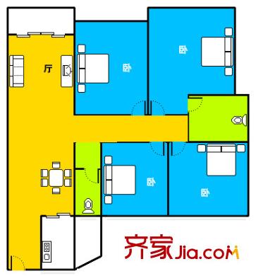 匯豪國際 4室2廳2衛(wèi)1廚 戶型圖