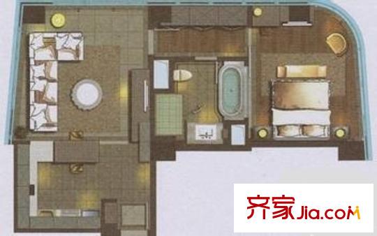 匯豪國際 1室1廳1衛(wèi)1廚 戶型圖
