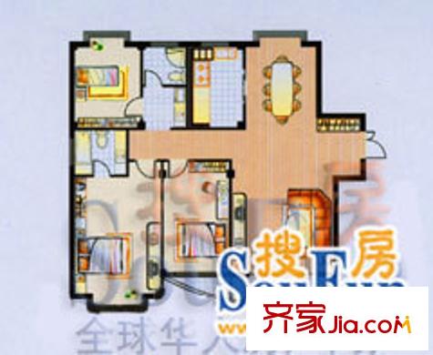 三北名都 3室2廳2衛(wèi)1廚 戶型圖