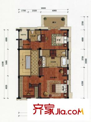 綠城慈溪玫瑰園戶型圖排屋邊套H戶型2層 2室2衛(wèi)