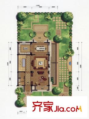 綠城慈溪玫瑰園戶型圖排屋邊套H戶型1層 1室2廳1衛(wèi)1廚
