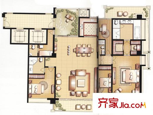 恒元悅府戶型圖A戶型 4室2廳4衛(wèi)1廚