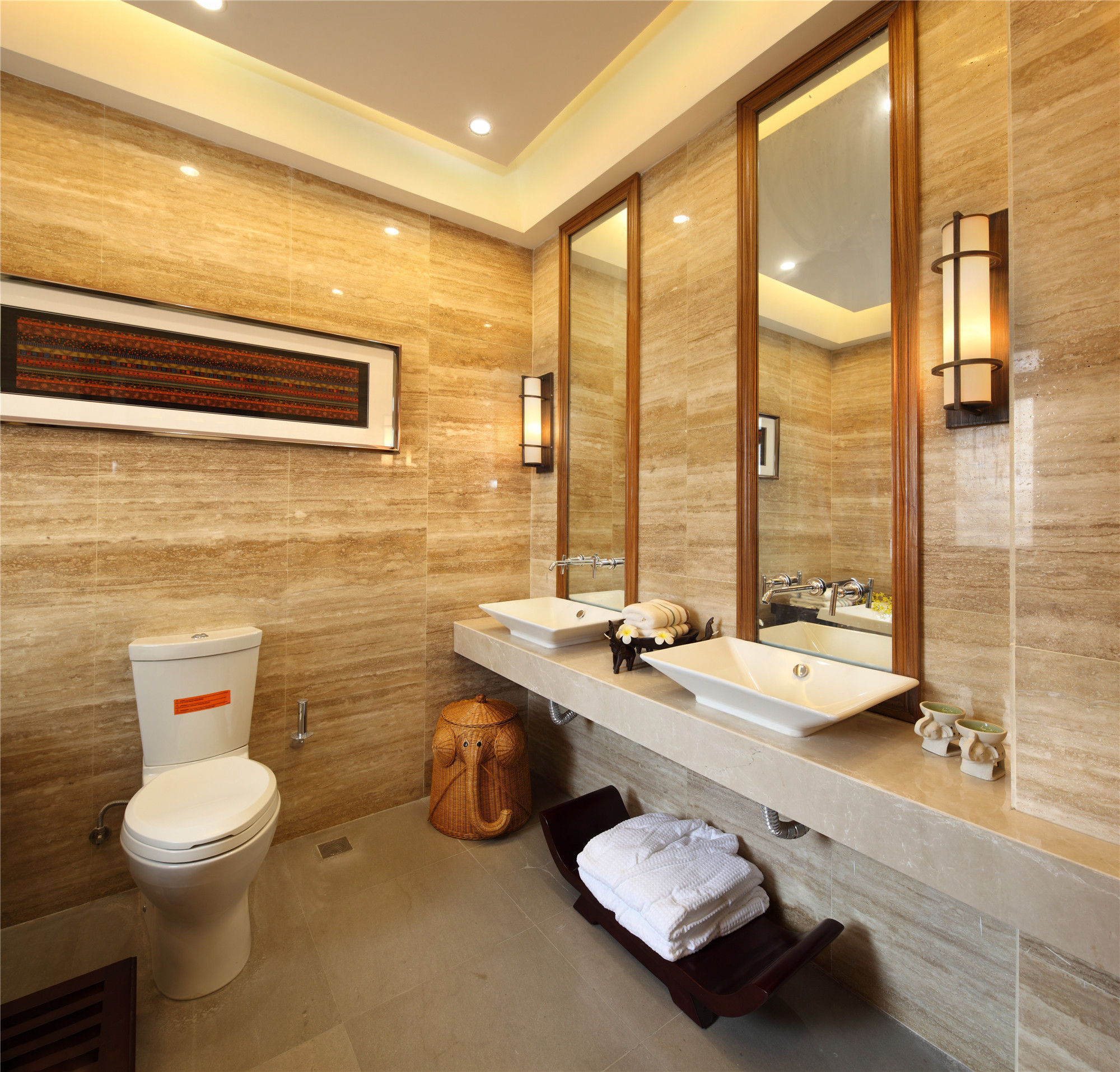 东南亚风格,三居室装修,140平米以上装修,20万以上装修,卫生间,暖色调,洗手台