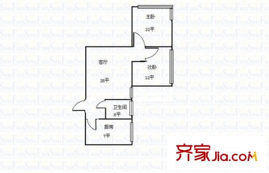 惠盛公寓戶型圖戶型圖 2室2廳1衛(wèi)1廚
