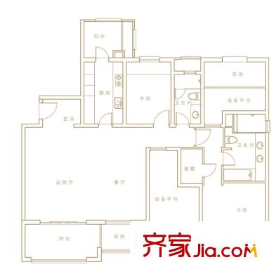 萬科金色城市戶型圖D2戶型(已售完) 4室2廳2衛(wèi)1廚