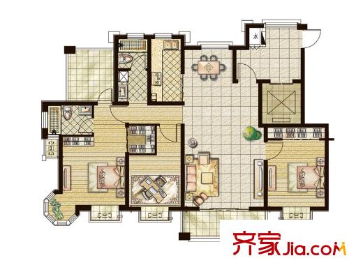 東方冠郡戶型圖2期戶型圖 3室2廳2衛(wèi)1廚