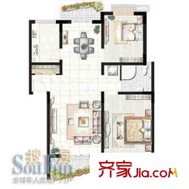 東方冠郡戶型圖戶型圖 2室2廳2衛(wèi)1廚