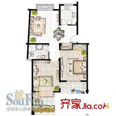 東方冠郡戶型圖1期戶型圖 2室2廳1衛(wèi)1廚