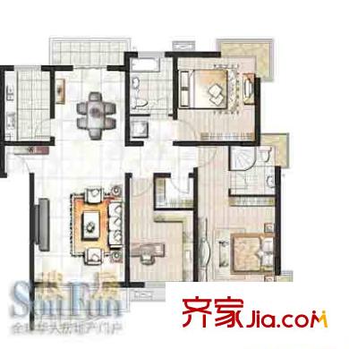 東方冠郡戶型圖戶型圖 3室2廳2衛(wèi)1廚
