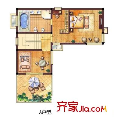 海德花园户型图A户型三层平面图 1室1厅1卫1厨