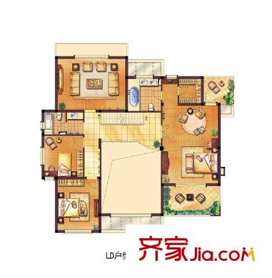 海德花园户型图LD户型二层平面 3室1厅2卫1厨