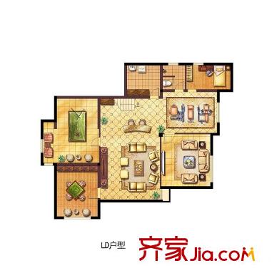 海德花园户型图LD户型地下层平面 2室2厅1卫1厨