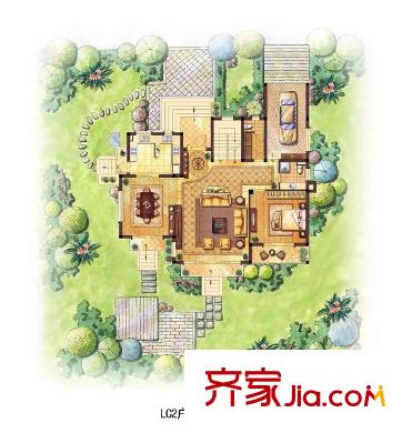 海德花园户型图LC2户型一层平面图 1室1厅1卫1厨