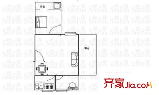 百樂公寓(南匯)戶型圖百樂公寓（南匯） 1室 戶型圖 1室2廳1衛(wèi)1廚