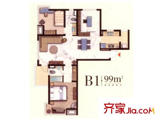 春江美庐户型图B1户型 3室2厅2卫1厨