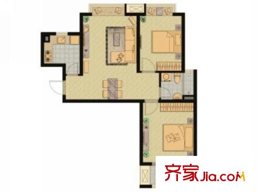 春江美庐户型图A区83平户型 2室2厅1卫1厨