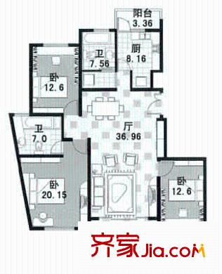 金龍東苑戶型圖戶型圖 3室2廳2衛(wèi)1廚
