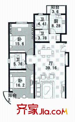 金龍東苑戶型圖戶型圖 2室2廳2衛(wèi)1廚