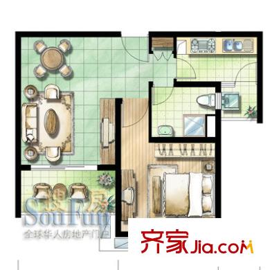 日月星城戶型圖A戶型 1室2廳1衛(wèi)1廚