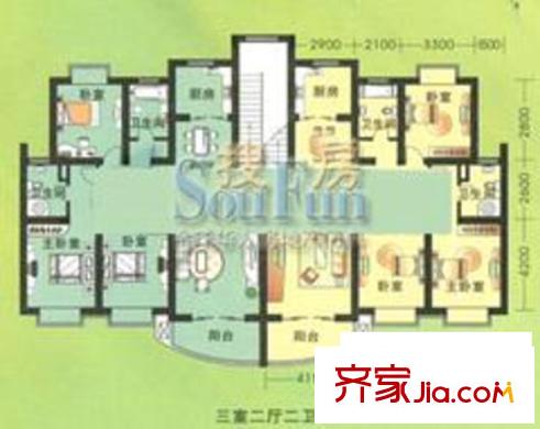 東都豪苑戶型圖1戶型 3室2廳2衛(wèi)1廚