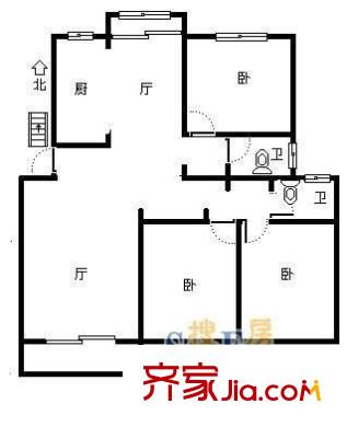 金祁新城户型图户型图 3室2厅1卫1厨