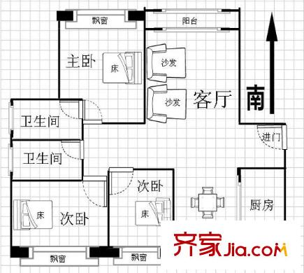 金祁新城户型图户型图 3室2厅1卫1厨