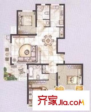 金祁新城户型图户型图 3室2厅1卫1厨