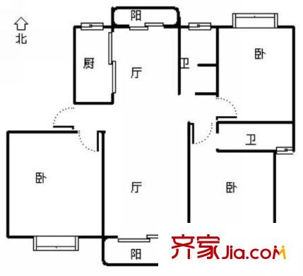 振鑫花园二期户型图户型图 3室2厅2卫1厨