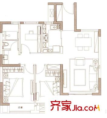 萬科清林徑戶型圖B戶型 2室2廳1衛(wèi)1廚