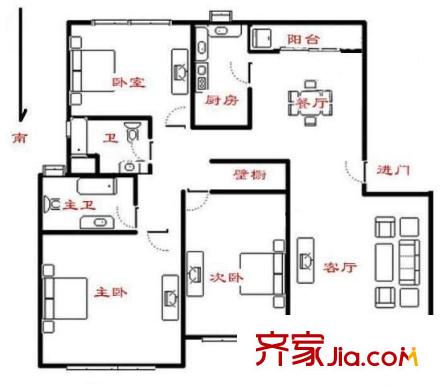 春之聲中星公寓戶型圖戶型圖 3室2廳2衛(wèi)1廚