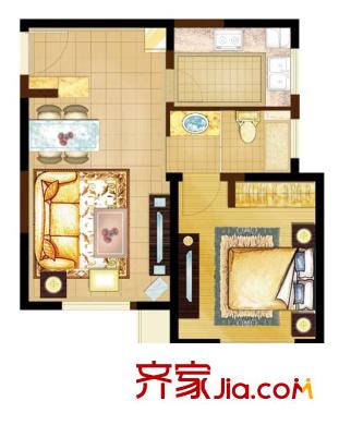 大華錦繡華城第15街區(qū)戶型圖C3戶型 1室2廳1衛(wèi)1廚