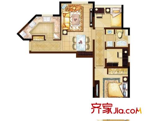 大華錦繡華城第15街區(qū)戶型圖C7戶型 3室2廳1衛(wèi)1廚