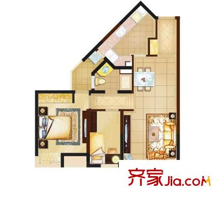 大華錦繡華城第15街區(qū)戶型圖C1戶型 2室2廳1衛(wèi)1廚