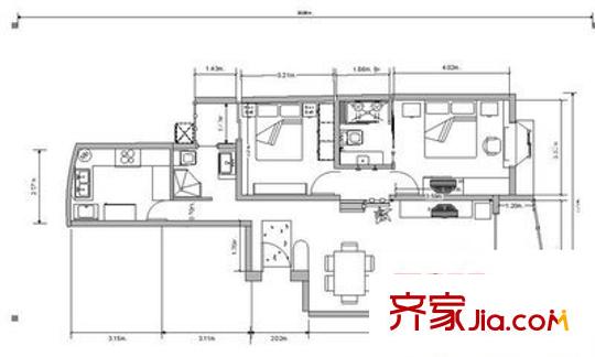 中银淮海苑户型图中银大楼 2室 户型图 2室2厅1卫1厨
