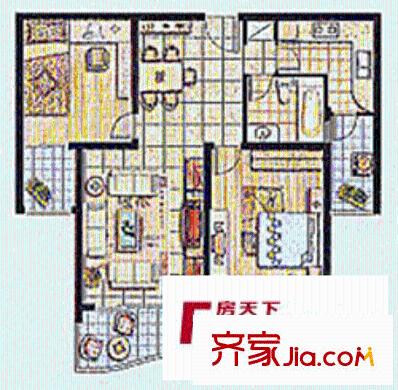 今日丽园户型图2室2厅1卫1厨