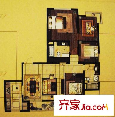 常发豪庭国际137平D户型 3室2厅2卫1厨