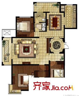常发豪庭国际B户型181平三房两厅两卫 3室2厅2卫1厨