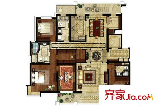 常发豪庭国际237平E户型平面图 4室2厅2卫1厨