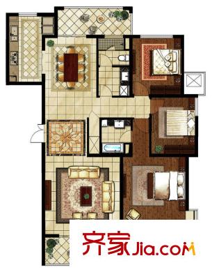 常发豪庭国际C户型 3室2厅2卫1厨