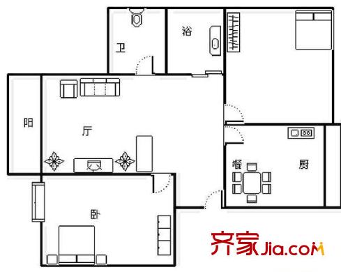 三盛颐景园户型图 户型图 2室1厅2卫1厨