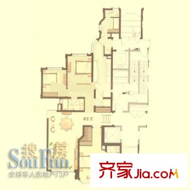 华山夏都苑户型图1号楼02 3室2厅2卫1厨