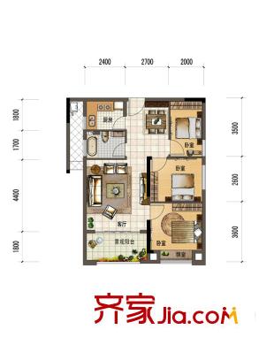 冠景天地6#e3戶型 3室2廳1衛(wèi)1廚